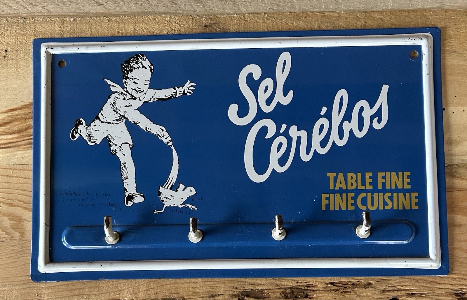 VINTAGE ADVERTISING -SEL CEREBOS KITCHEN SIGN (12” X 7”) – HOOKS/ BLUE/WHITE
