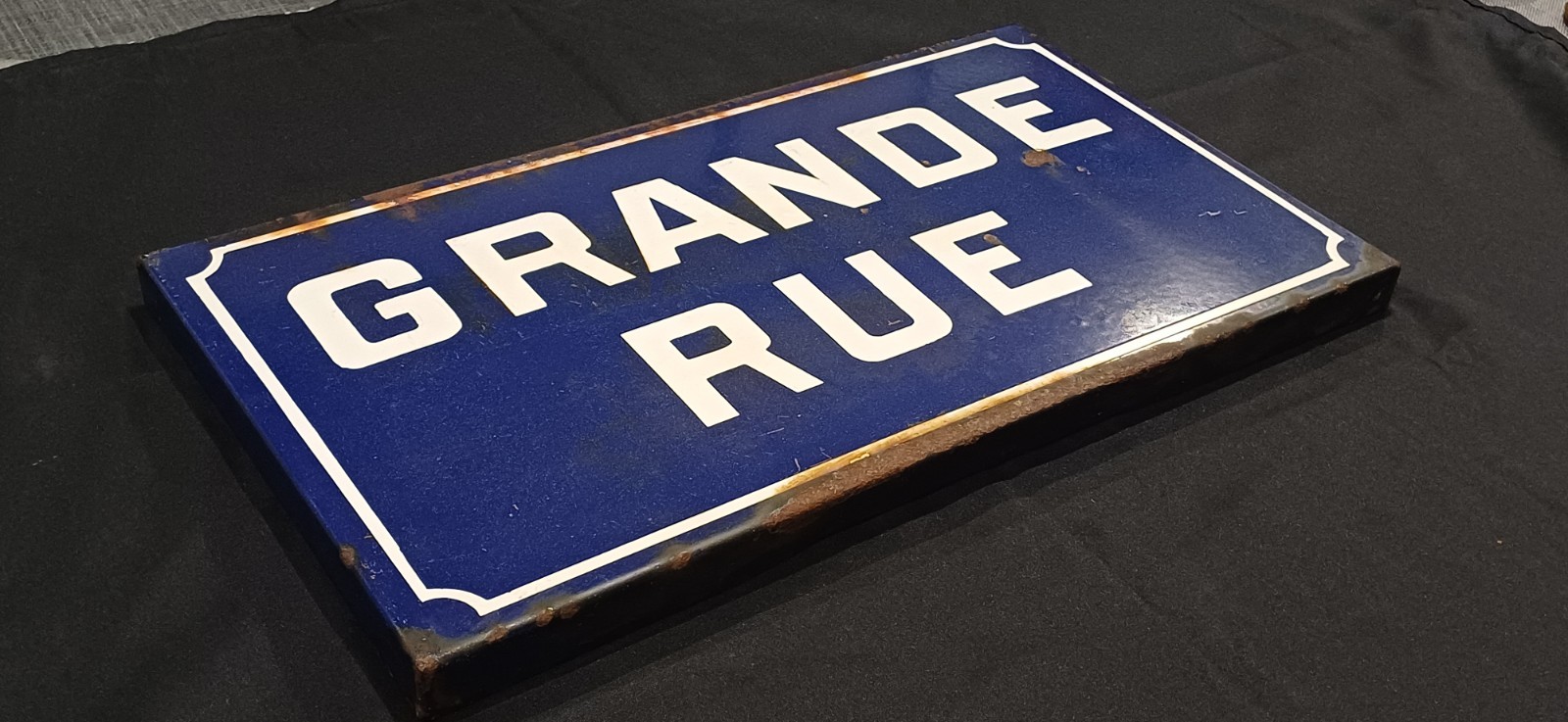 Antique Thick Enameled Street Sign Grande Rue