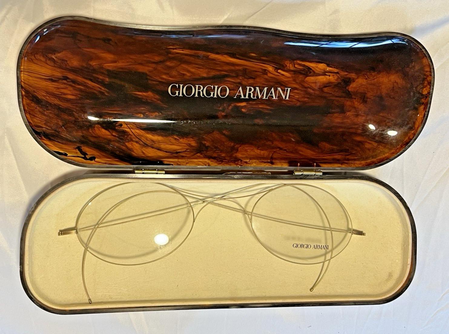 Giorgio Armani 1980s Retail Advertising Display Glasses Case & Wire Rim Glasses