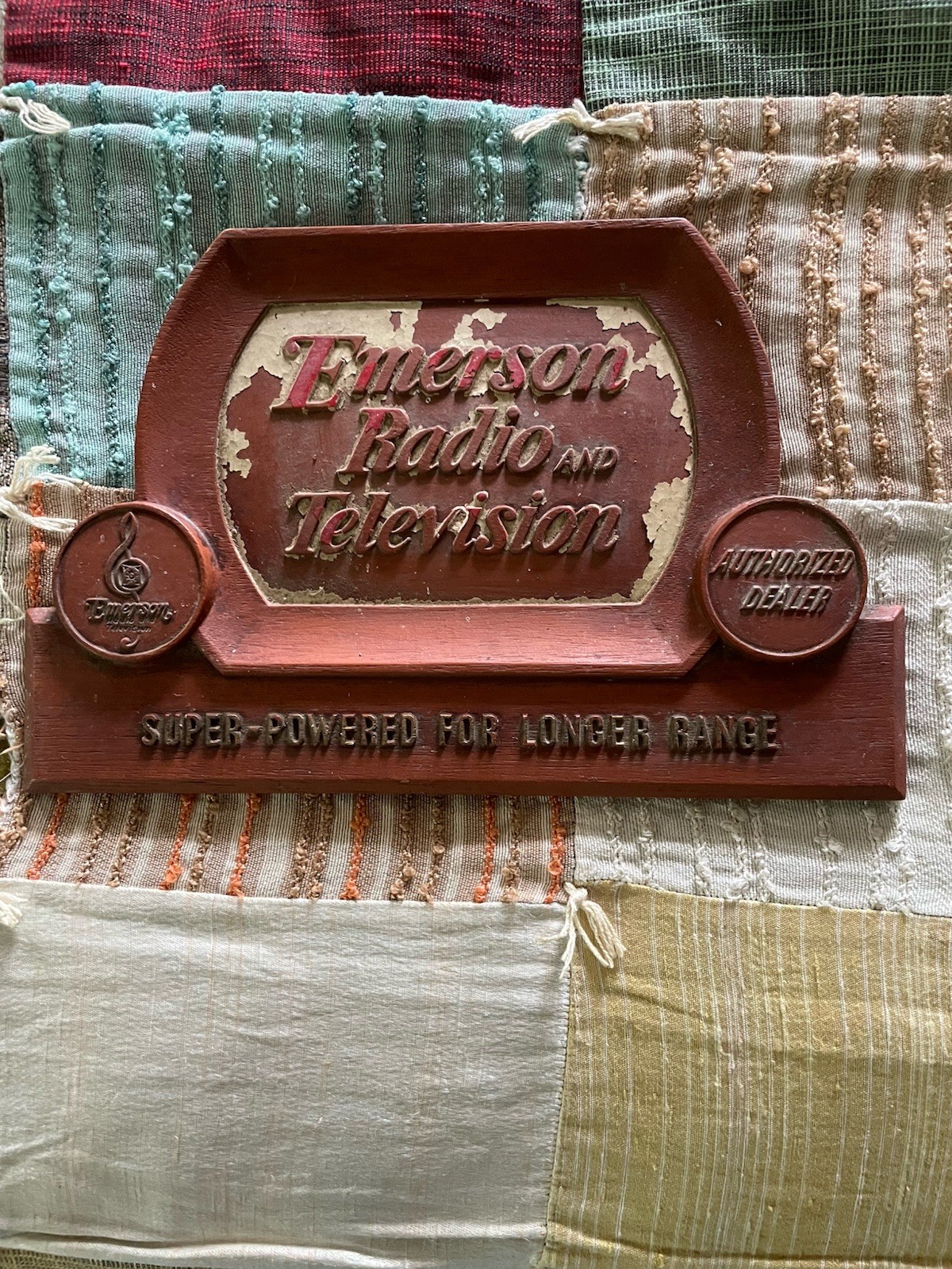 VTG Emerson TV Radio Dealers Store Counter Display Plaque Stand Advertisement