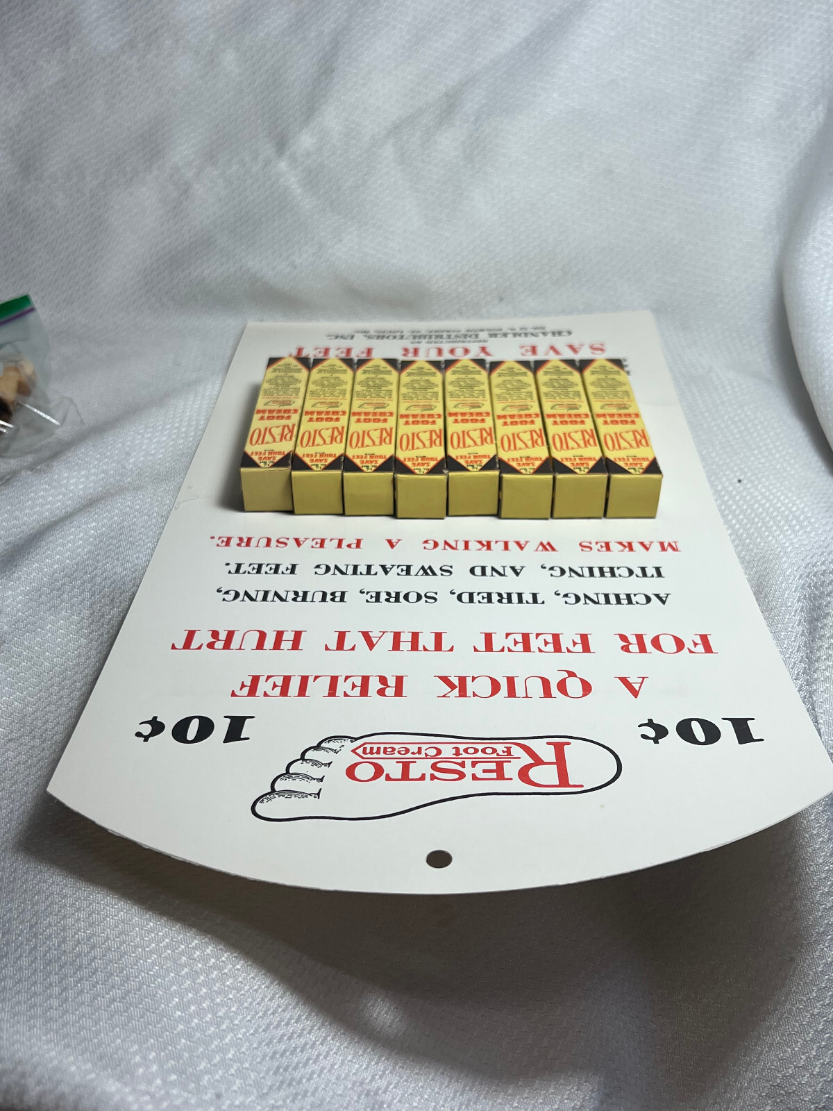 Vtg Resto Foot Cream 8 Empty Packs On Display Point Of Sale Board Chandler Dist.
