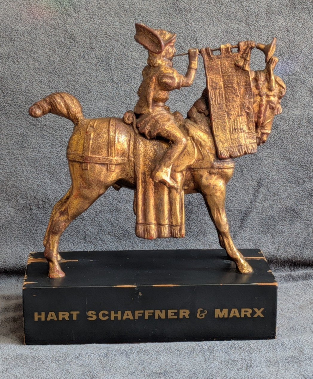 Vintage Hart Schaffner & Marx Gold Trumpeter Store Display Statue Mascot Sign
