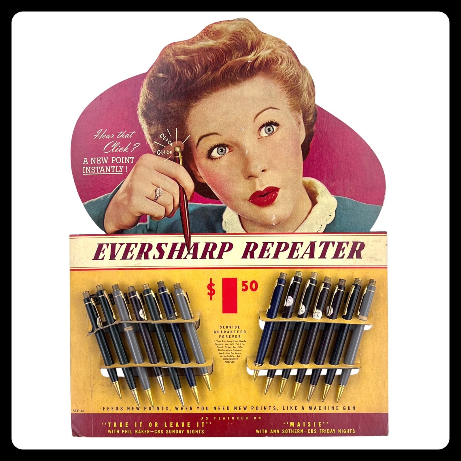 1940s Eversharp Repeater Vintage Advertising Sign Store Display Full Set USA CBS