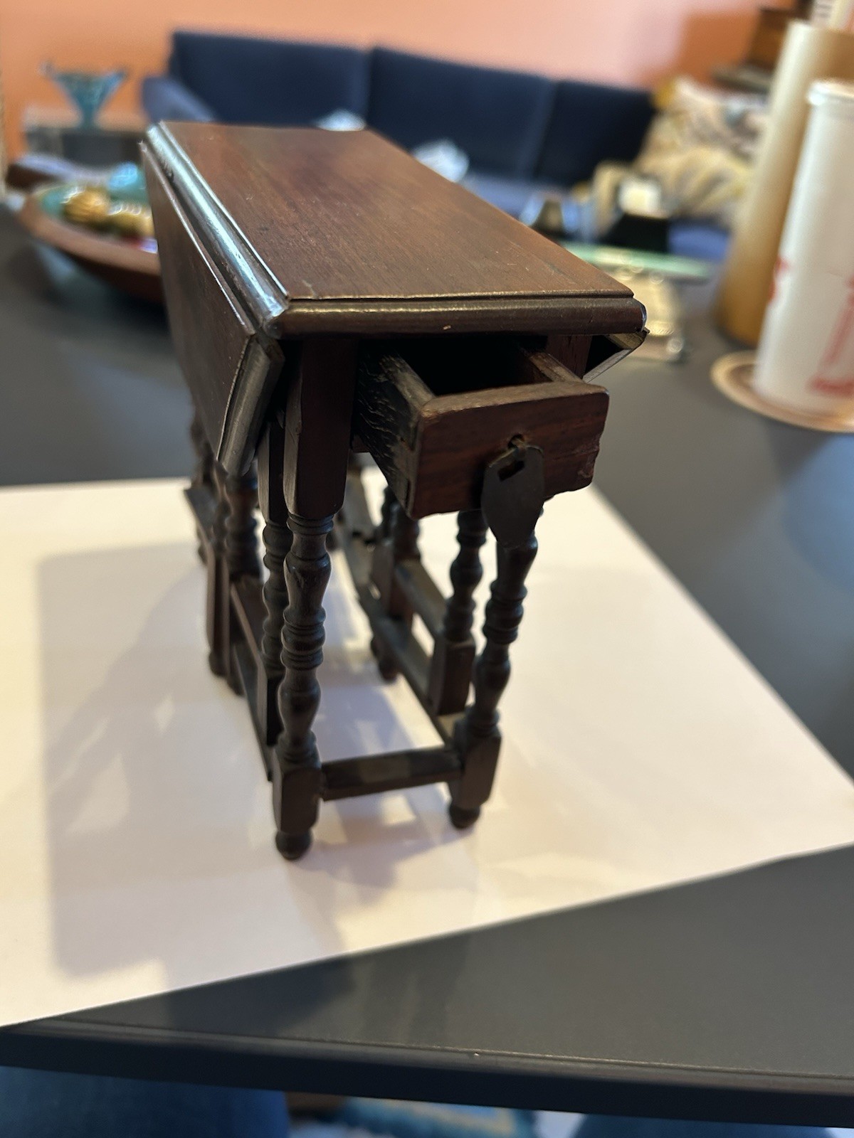 Antique Salesman Sample 1910 Solid Wood Drop Leaf Table