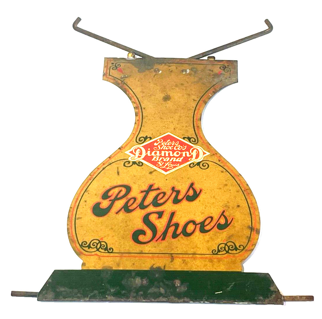 Vintage Folding PETERS DIAMOND BRAND SHOES: Metal Store Display Stand 9.75″ Tall