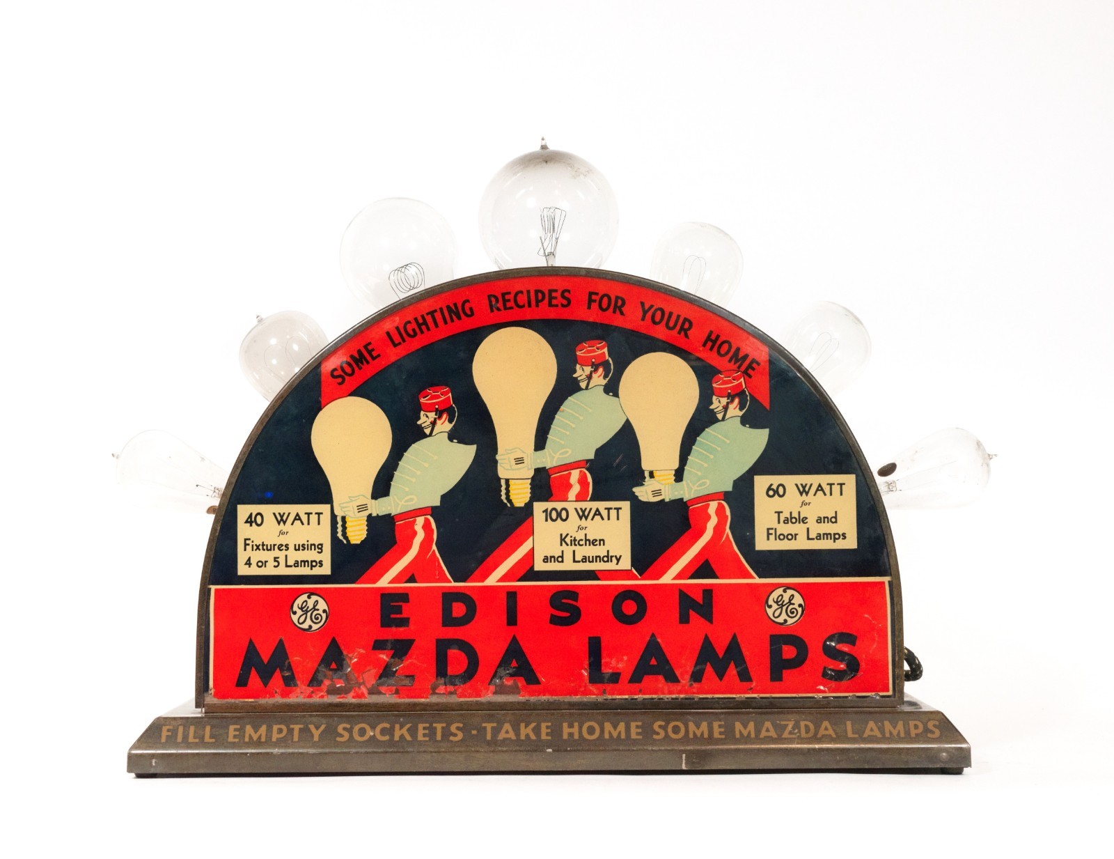 Large Antique Edison Mazda 2-Sided Glass Panel Dealer Lamp Display * Exceptional