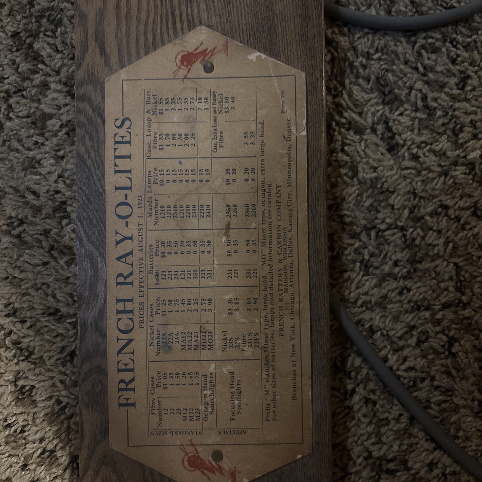 Antique Ray-O-Lite Flashlight & Battery Display Cabinet (c. 1918–1925