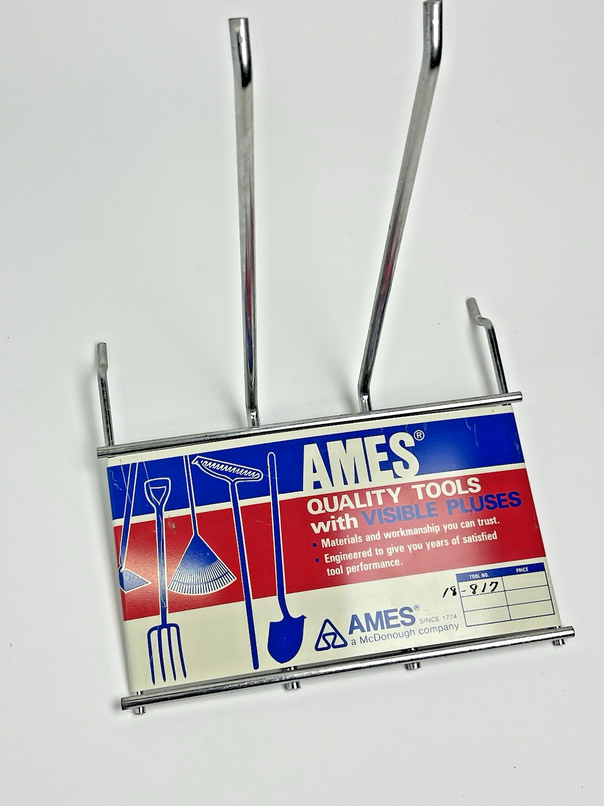 Vintage Ames Tool Store Display Metal Rack For Pegboard Sign Yard Hand Tools
