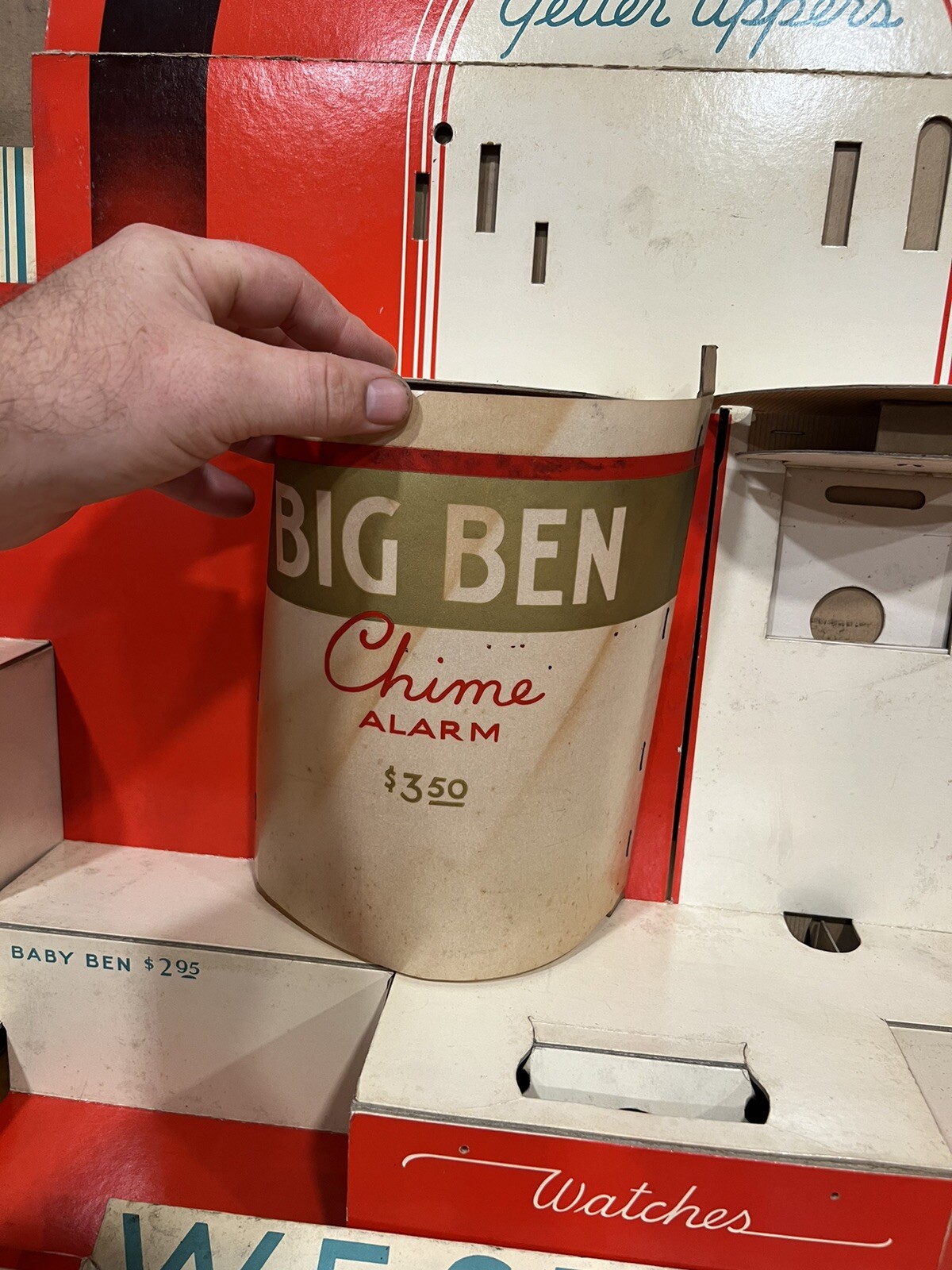 Vintage Westclox Alarm Clock Cardboard Litho Store Advertising Display W/Box