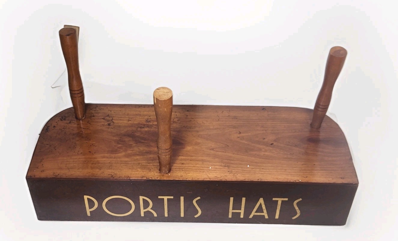 Vtg Portis Hats Art Deco Wooden Hat Stand Front Window Dept Store Display