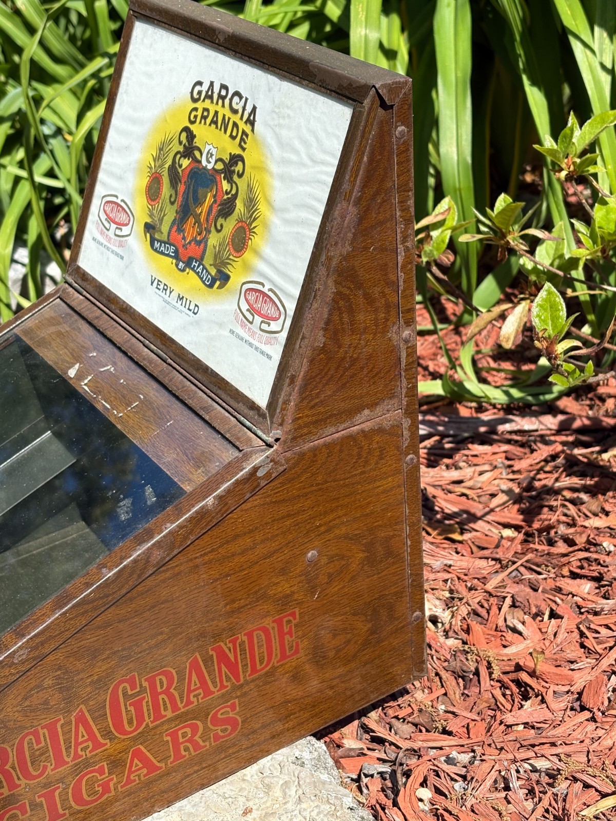 EARLY 1900’s (GARCIA GRANDE CIGARS) LARGE GLASS/LITHO TIN COUNTER TOP DISPLAY