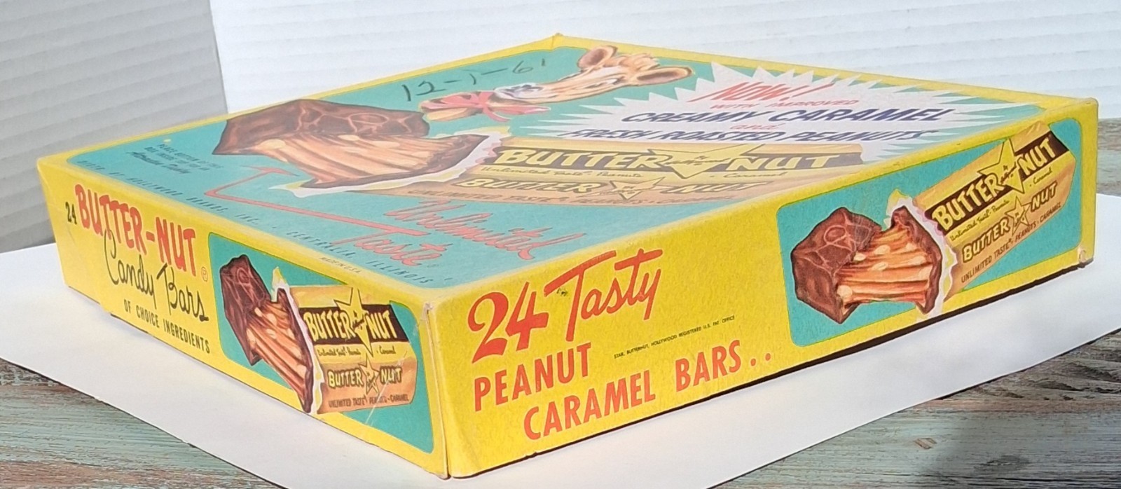 1960s Hollywood Butter-Nut Candy Bar Vtg Advertising Store Display Box Rare Cow