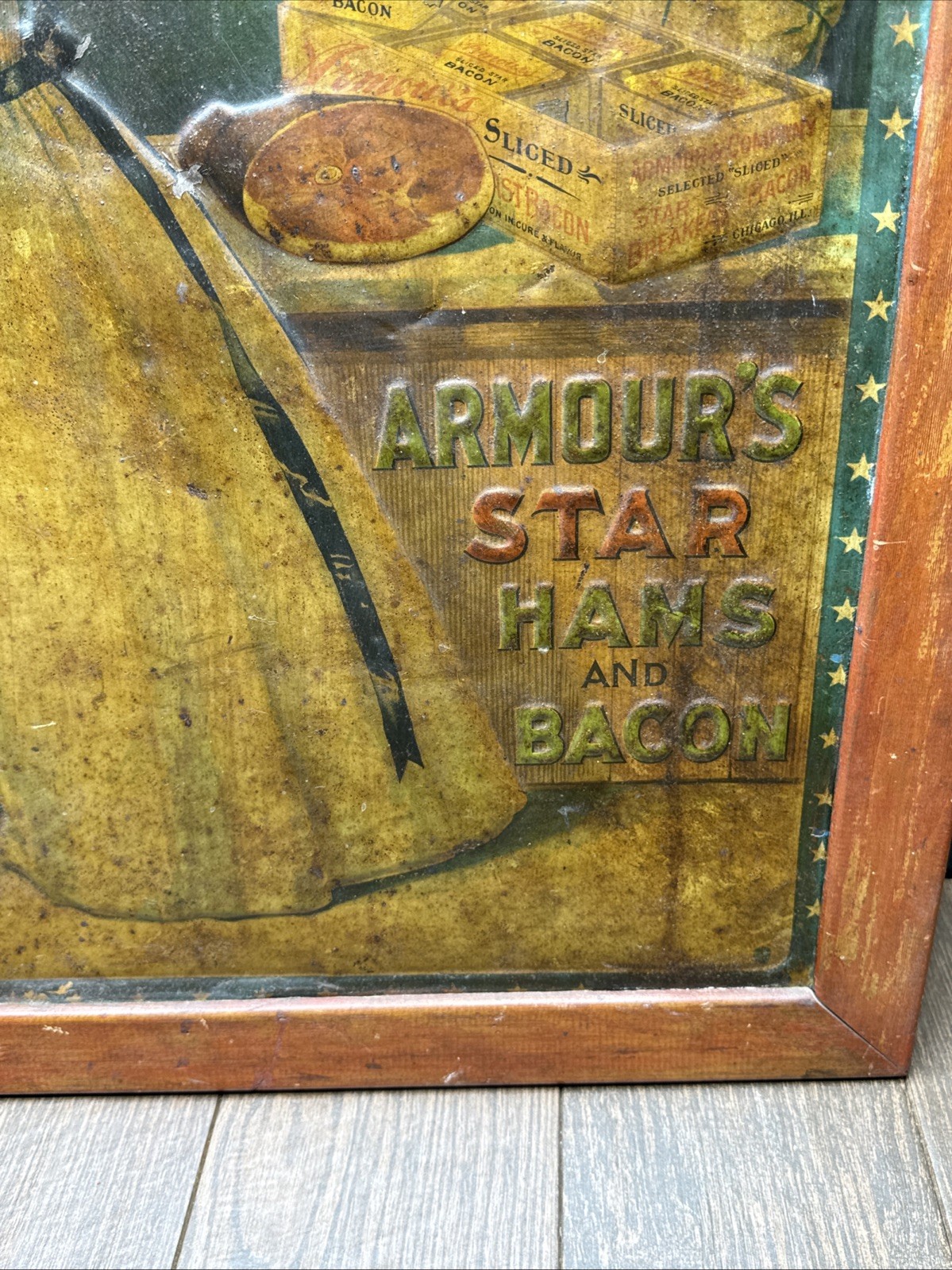 Vintage ARMOUR & CO Tin Advertising Sign Armours Star Hams & Bacon