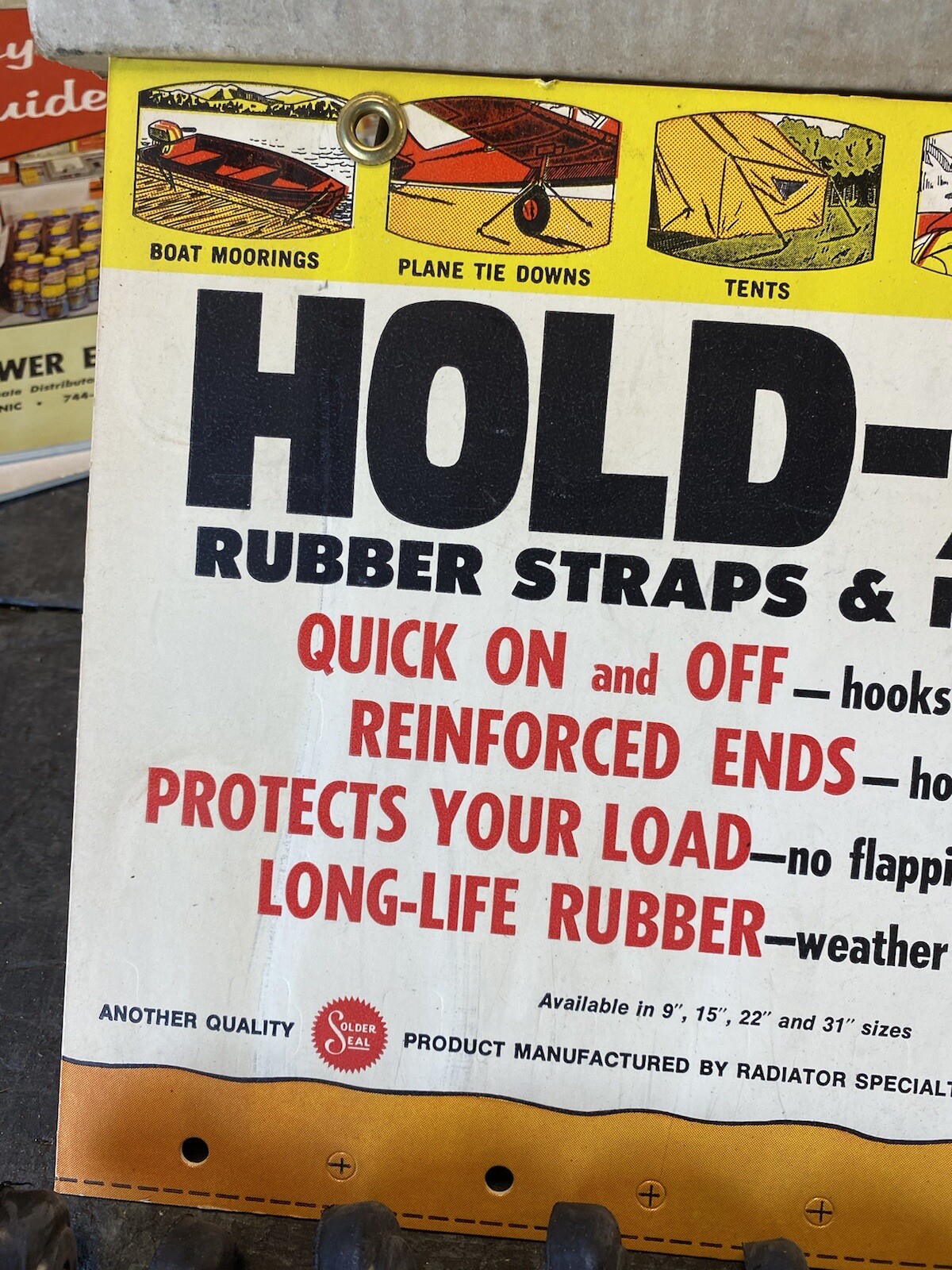 vintage advertising display hold zit straps NOS With Bungees (garage Oil Sign)