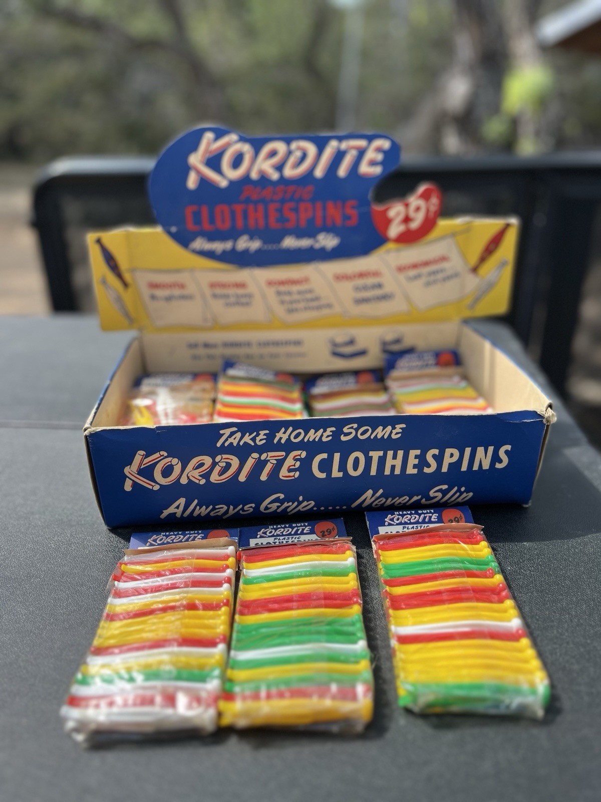 Vintage 1960s Kordite Plastic Clothespins Store Display Retro Laundry