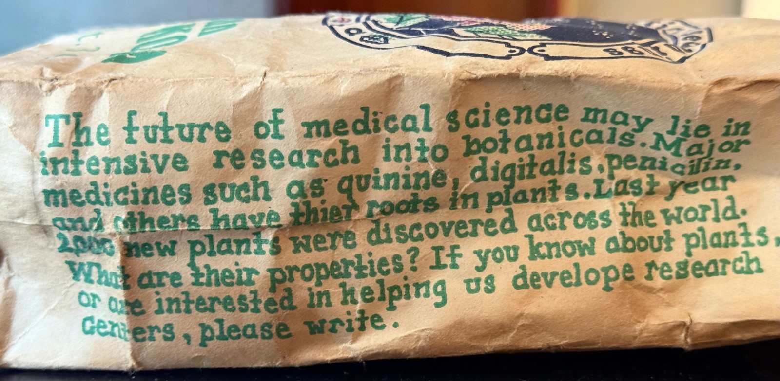 1973 Very Early Celestial Seasoning Packaging / Bag for Herbal Gotu Kola Tea