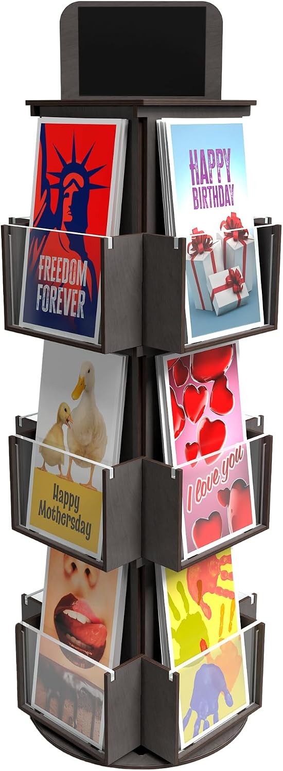 3 Tier Wooden Rotating Greeting Card Retail Display Stand Sticker Display