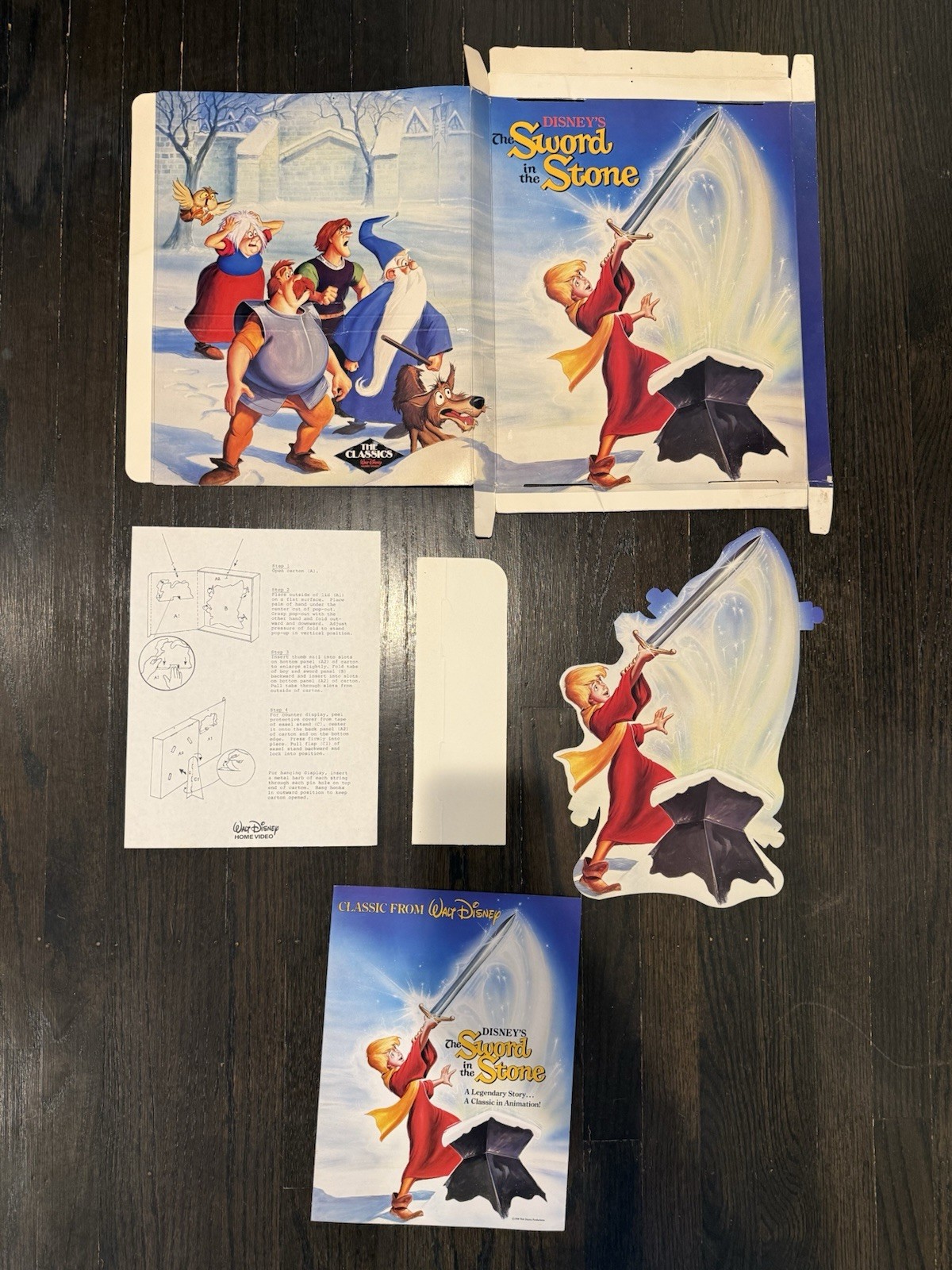 Disney 1986 The Sword And The Stone Original VHS Mini Store Display Standee