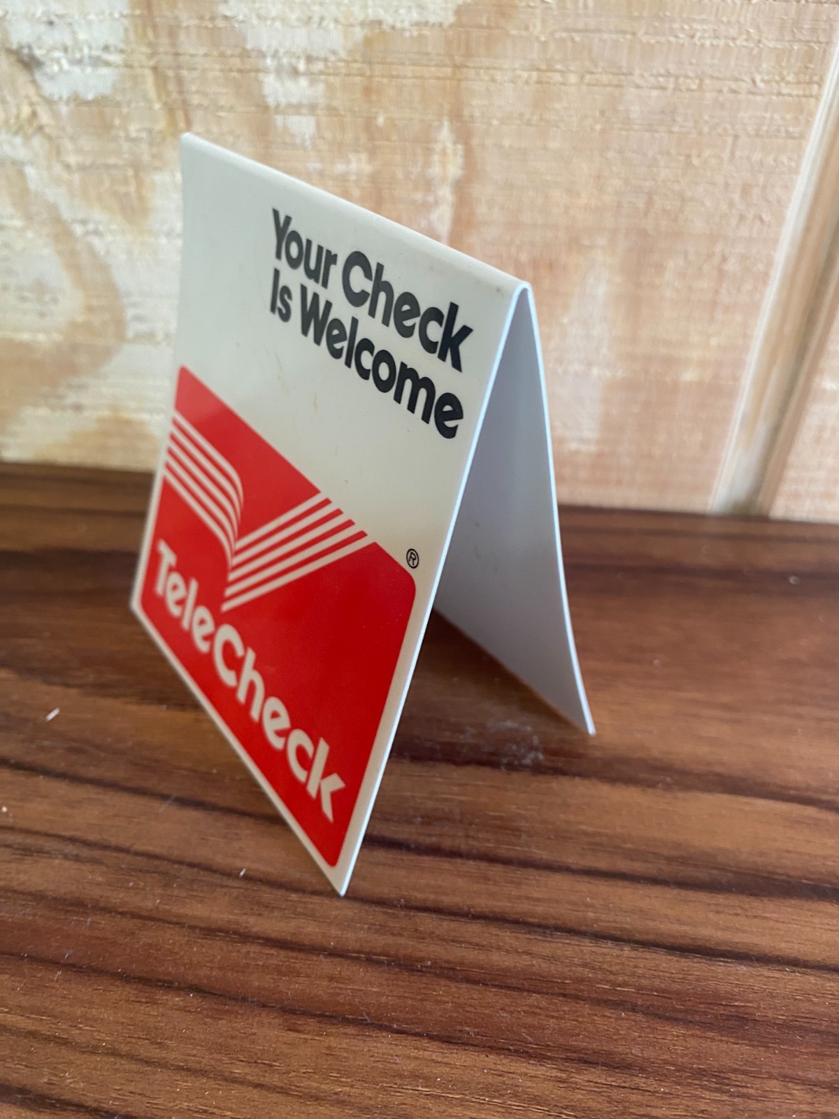 TeleCheck Merchant Services Table Tent Plastic Counter Checkout Sign Movie Prop