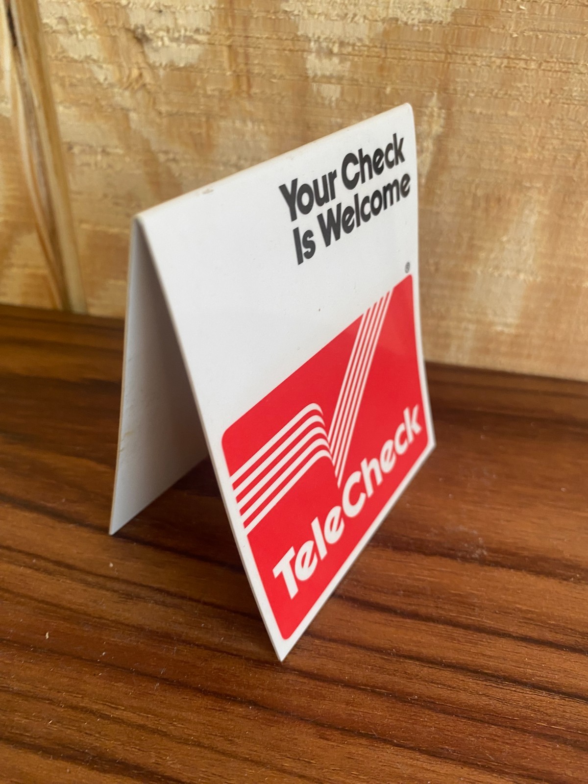 TeleCheck Merchant Services Table Tent Plastic Counter Checkout Sign Movie Prop