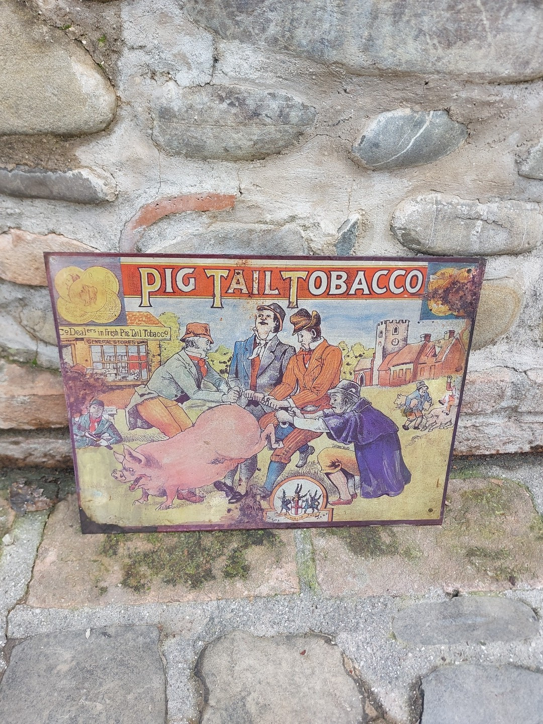 Vintage Pig Tail Tobacco Pig Advertising Plaque
