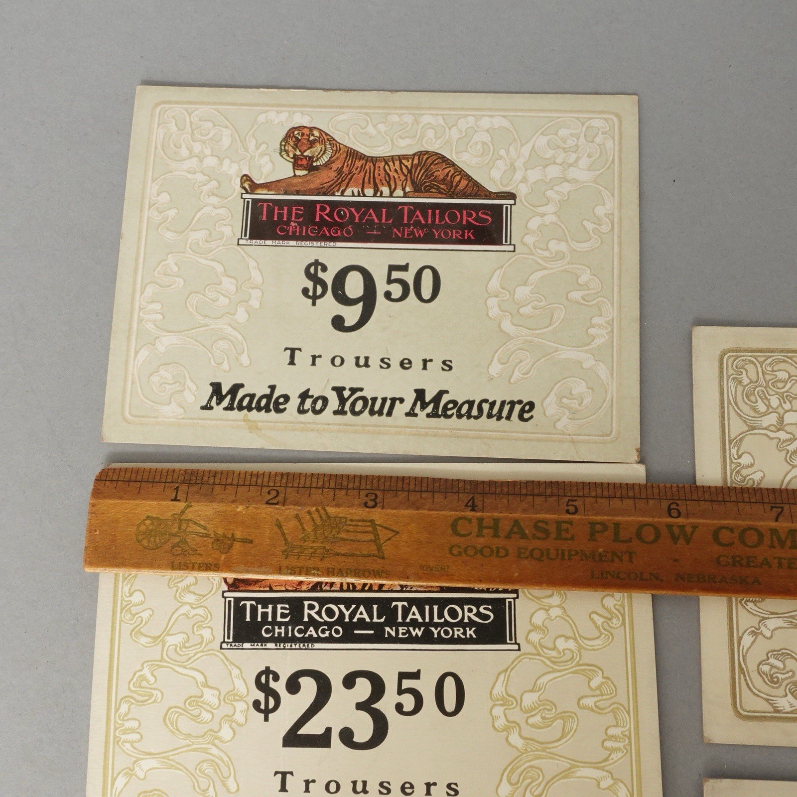 Vintage Royal Tailors Chicago New York Store Display Signs Lot Suit Tiger Cards