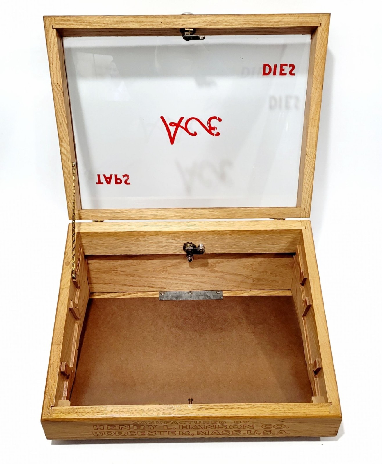 Henry Hanson Ace Original Tap & Die Wood Glass Display Case w/ Taps and Dies