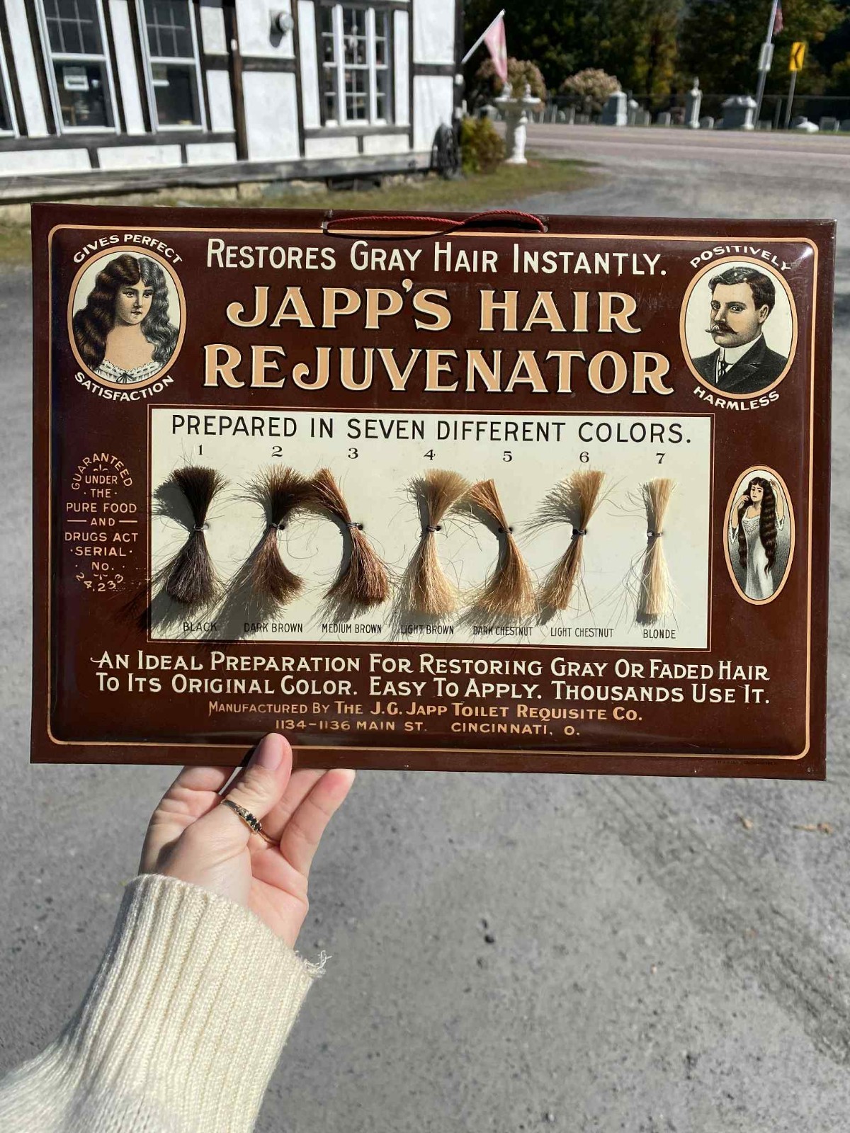 RARE Japp’s Hair Rejuvenator Metal Advertising Sign With Hair Samples EARLY!