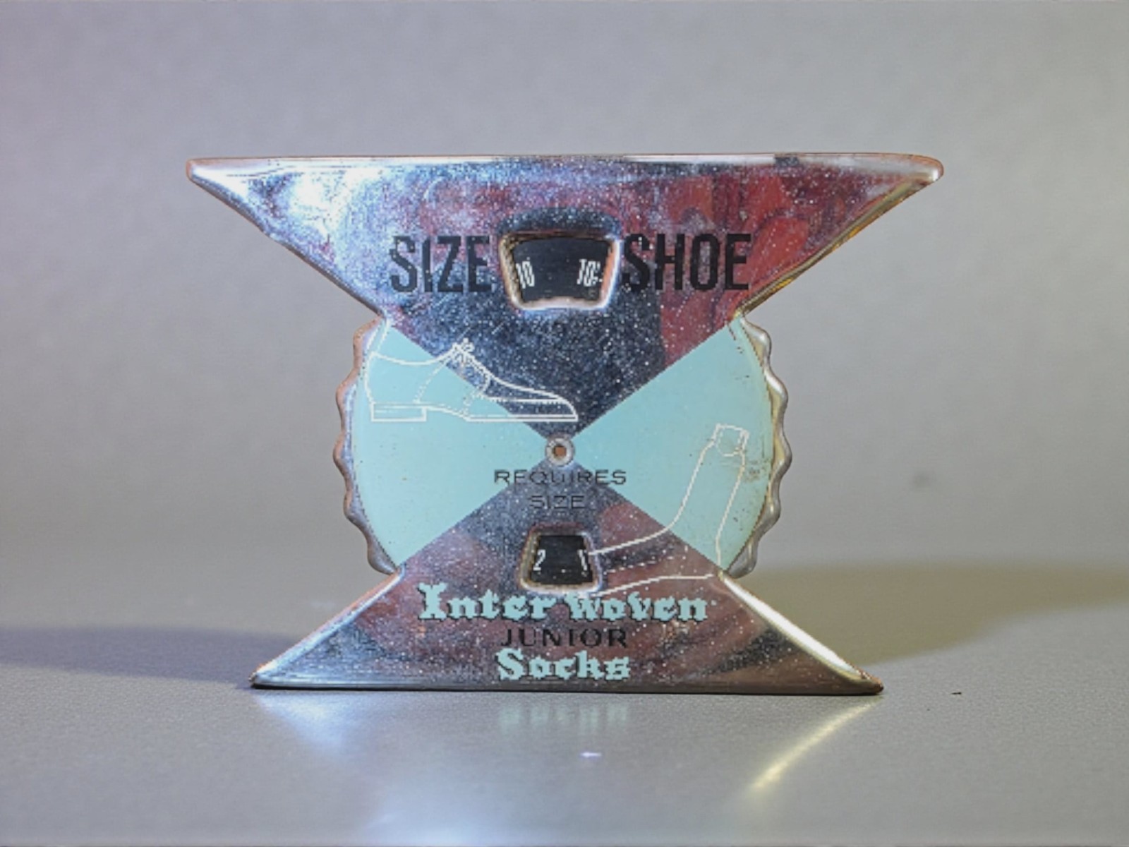 VTG 1950s INTERWOVEN SOCKS Junior Shoe Sizer Metal Store Display Sign Clothing