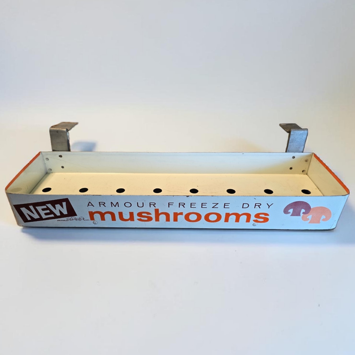 Vintage 1960s Armour Freeze Dry Mushroom Grocery Store Shelf Display 16.5″ Long