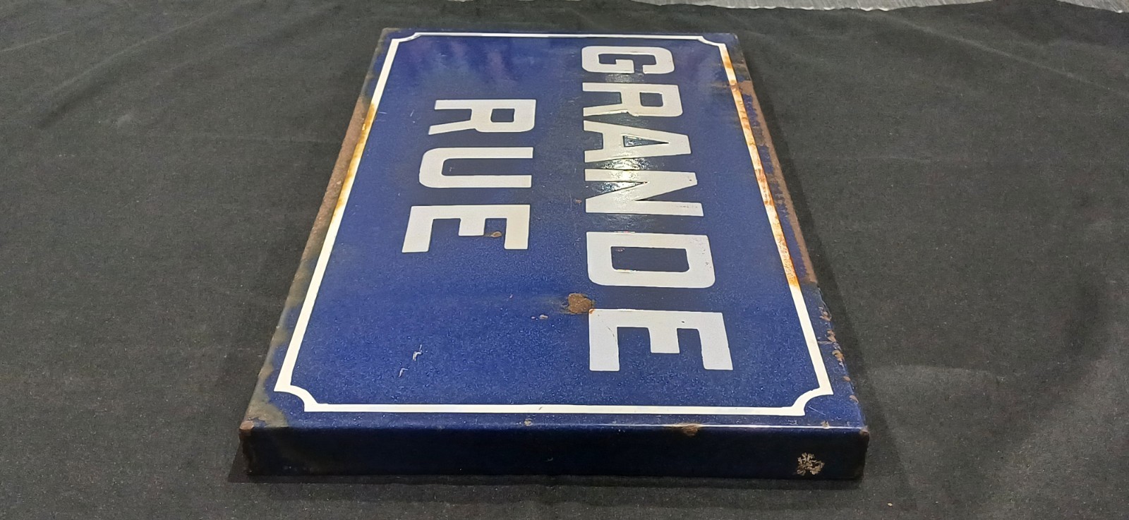 Antique Thick Enameled Street Sign Grande Rue