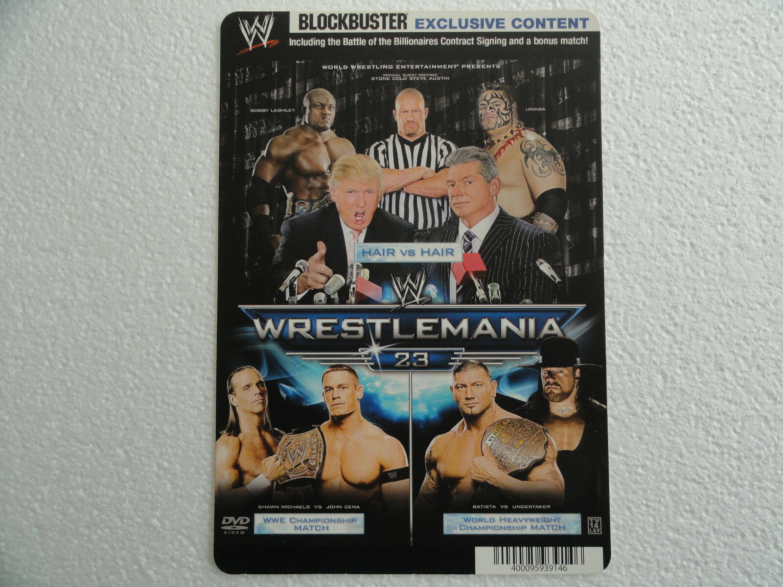 WWE WRESTLEMANIA 23 – BLOCKBUSTER VIDEO BACKER CARD 5″X8″- NO MOVIE