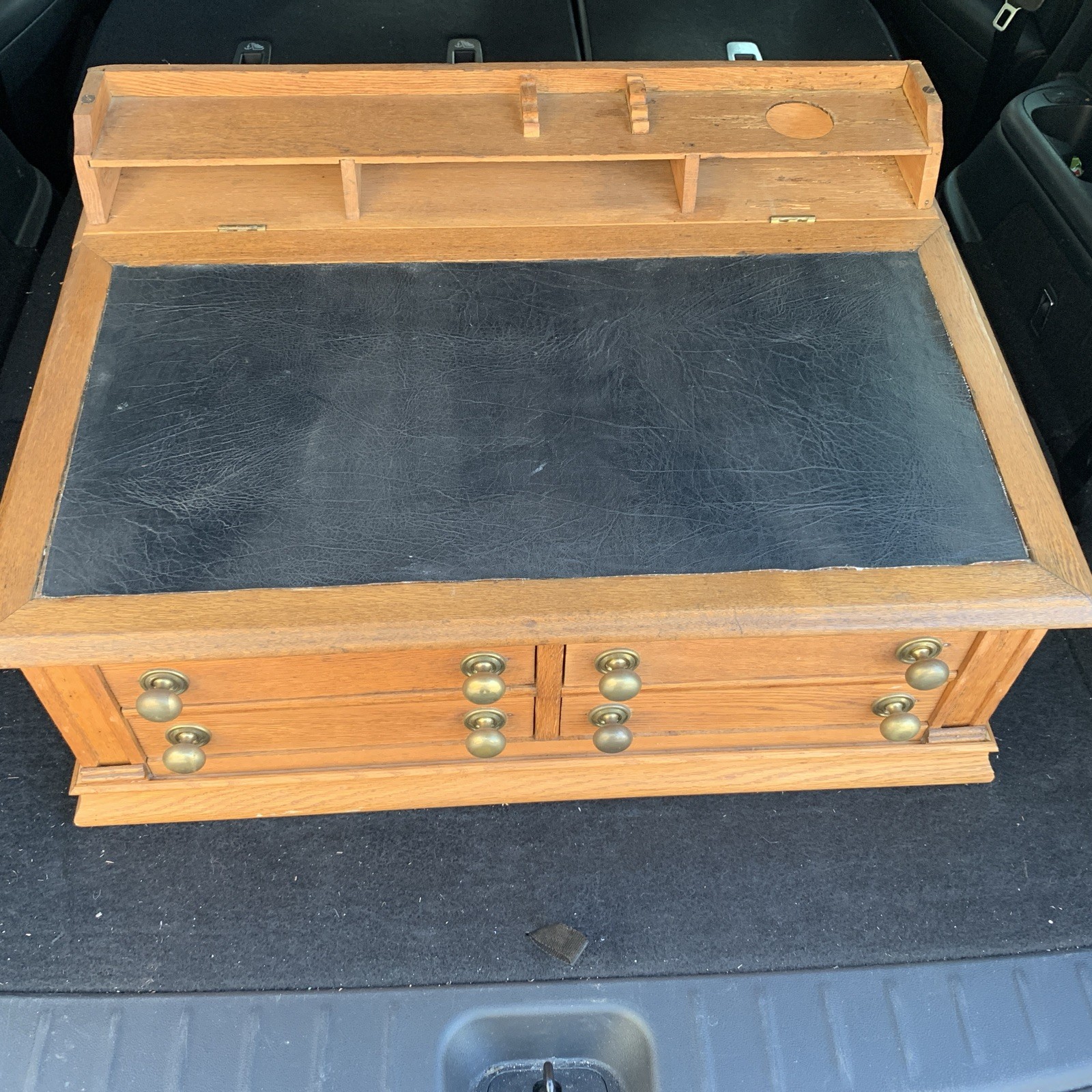 Antique Oak 4 Drawer Lift Top Spool Cabinet Desk 1890s 29 3/4 W 20 3/4 L