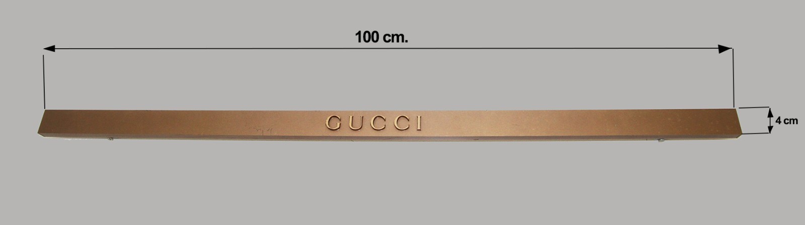 GUCCI METAL ADVERTISING SIGN BAR 100 CM. VINTAGE BAS-RELIEF LOGO