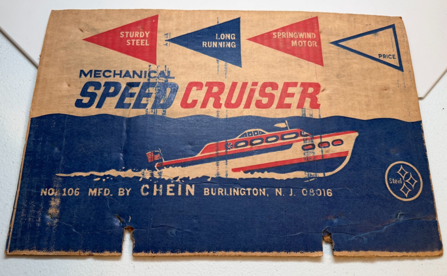 Vintage J. Chein Tin Speed Boat 🚤 NOS from original case-ALL Working Great-Nice