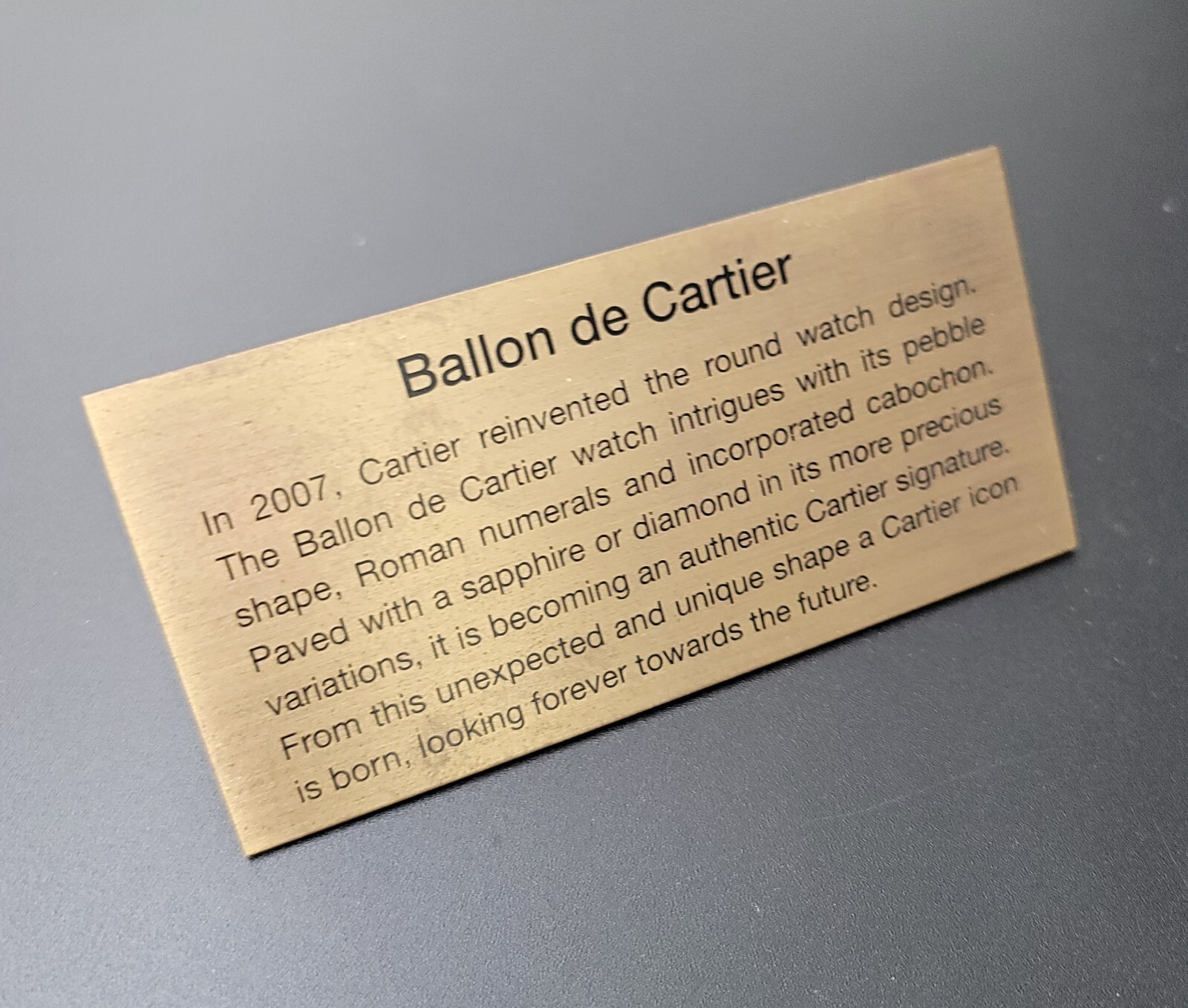 GENUINE CARTIER “BALLON DE CARTIER” DEALER’S PRESENTATION BRASS PLAQUE