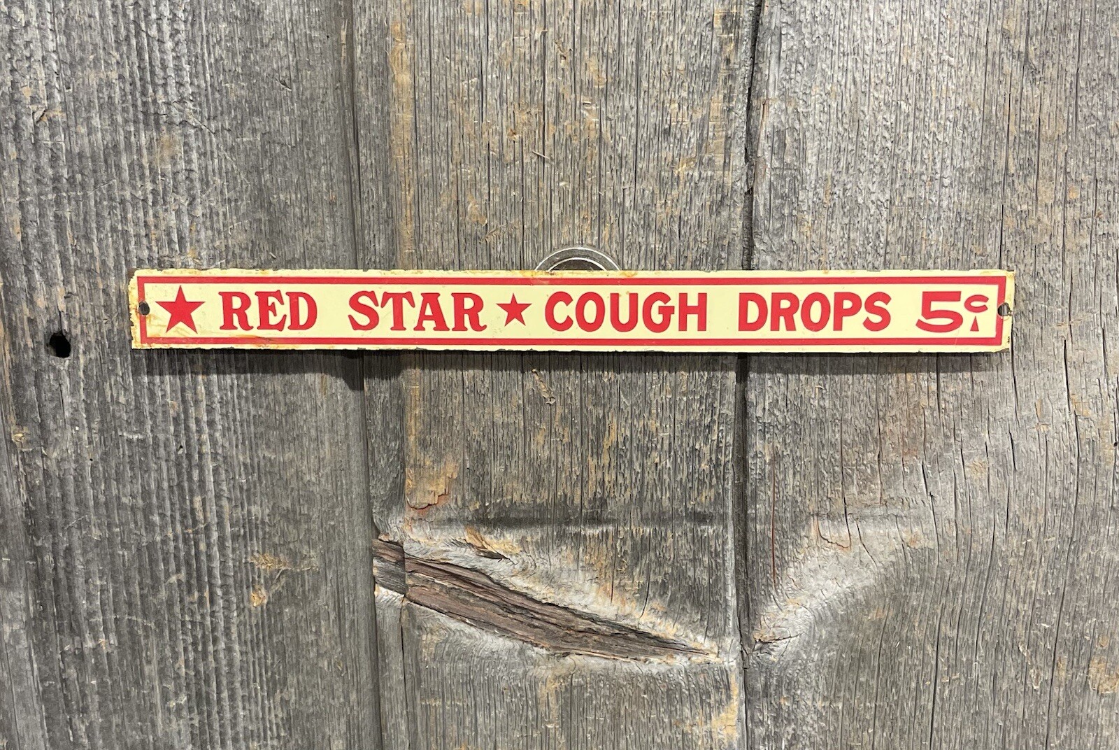 Early Vintage 5 C Red Star Cough Drops Advertising Drug Store Display Rack Sign