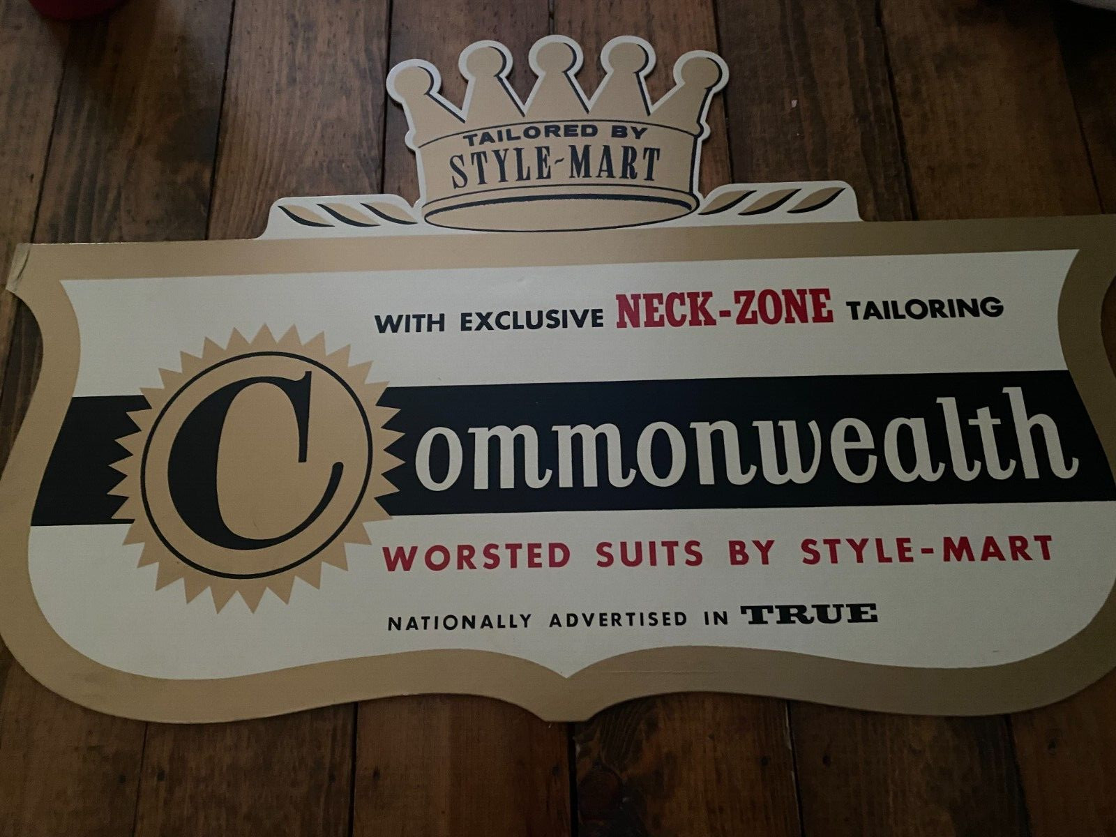 Unused Mid Century Style -Mart Commonwealth Suits Cardboard Display Sign NOS