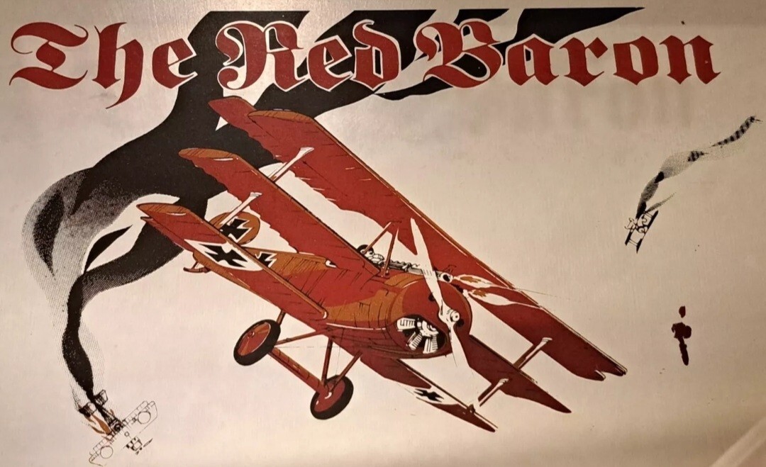 MIRROR PAINTING-RED BARON/THE RED BARON-MIRROR PAINTING PICTURE WW1-VINTAGE