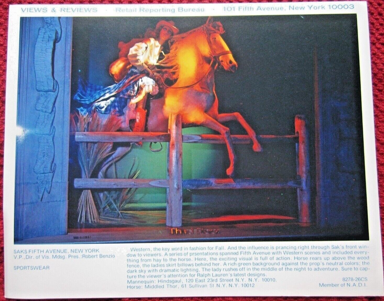 1978 SAKS FIFTH AVENUE NY STORE WINDOW DISPLAY WESTERN PHOTOGRAPH PRINT #462