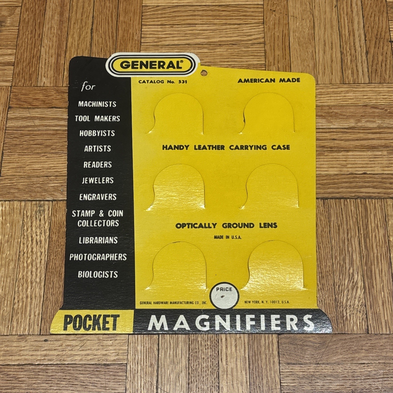 Vintage GENERAL No. 531 Pocket Magnifiers Hardware Store Display – 11 x 9”
