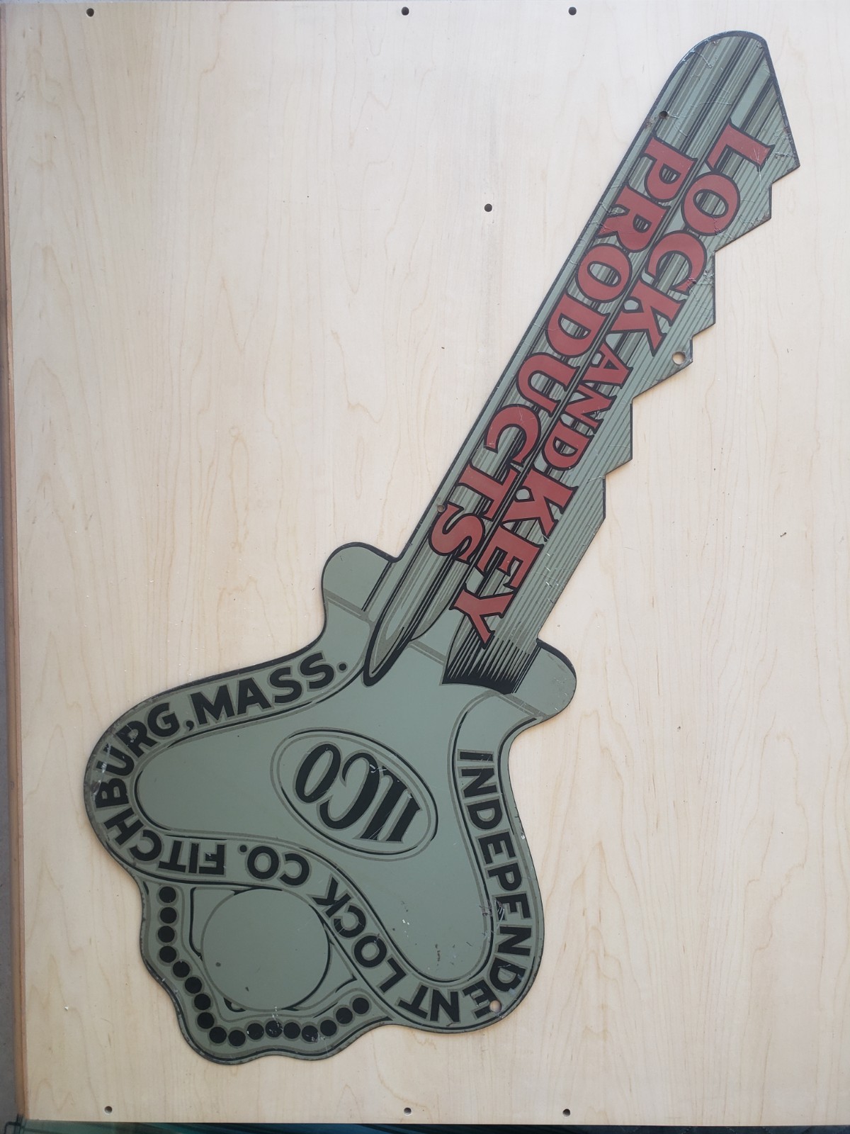 Early Vintage ILCO KEYS Metal DOUBLE SIDED Advertising Trade SIGN Fitchburg, MA