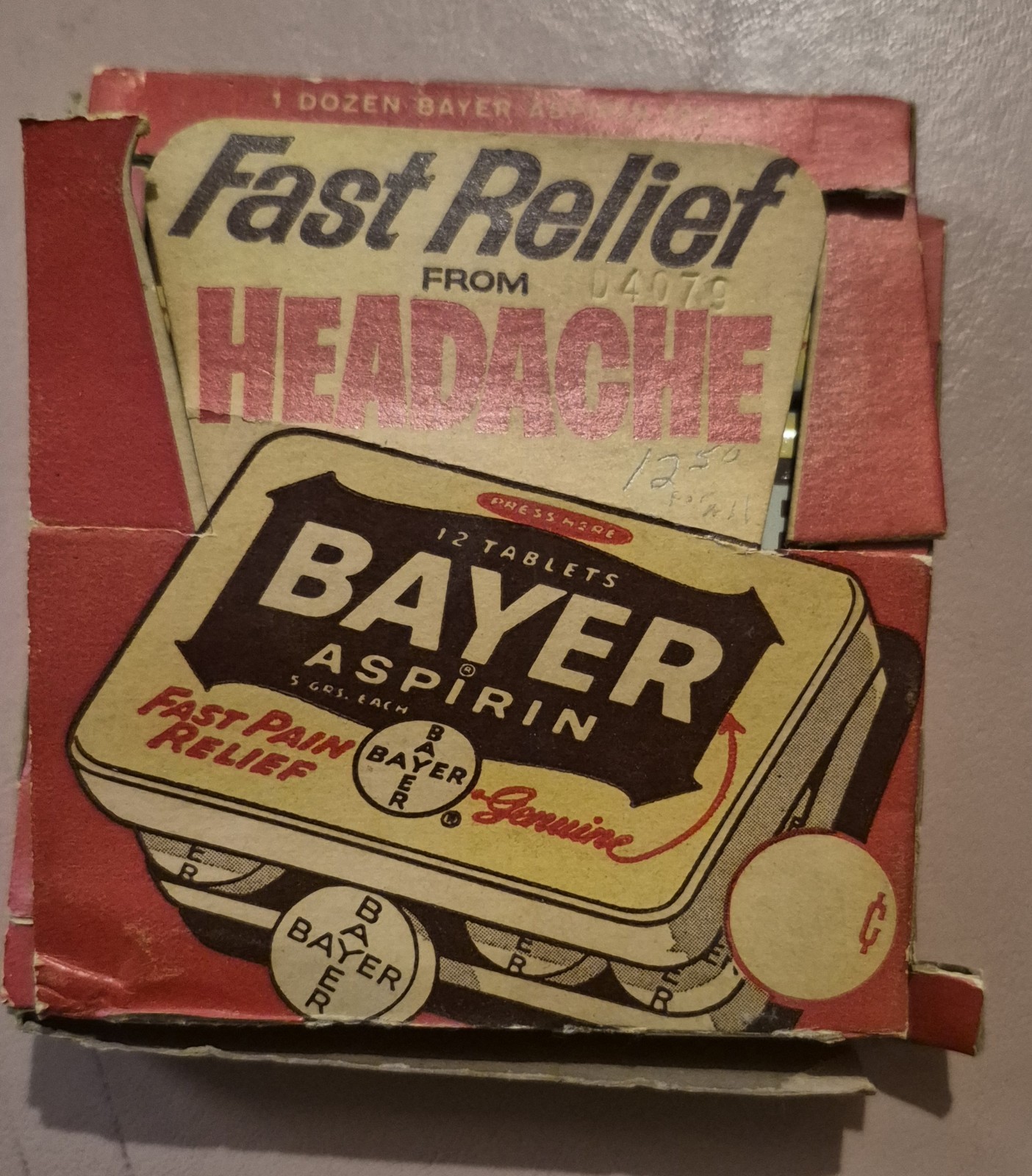 Vintage Bayer Aspirin Store Display Advertising Box Full 12 Tins With Tablets