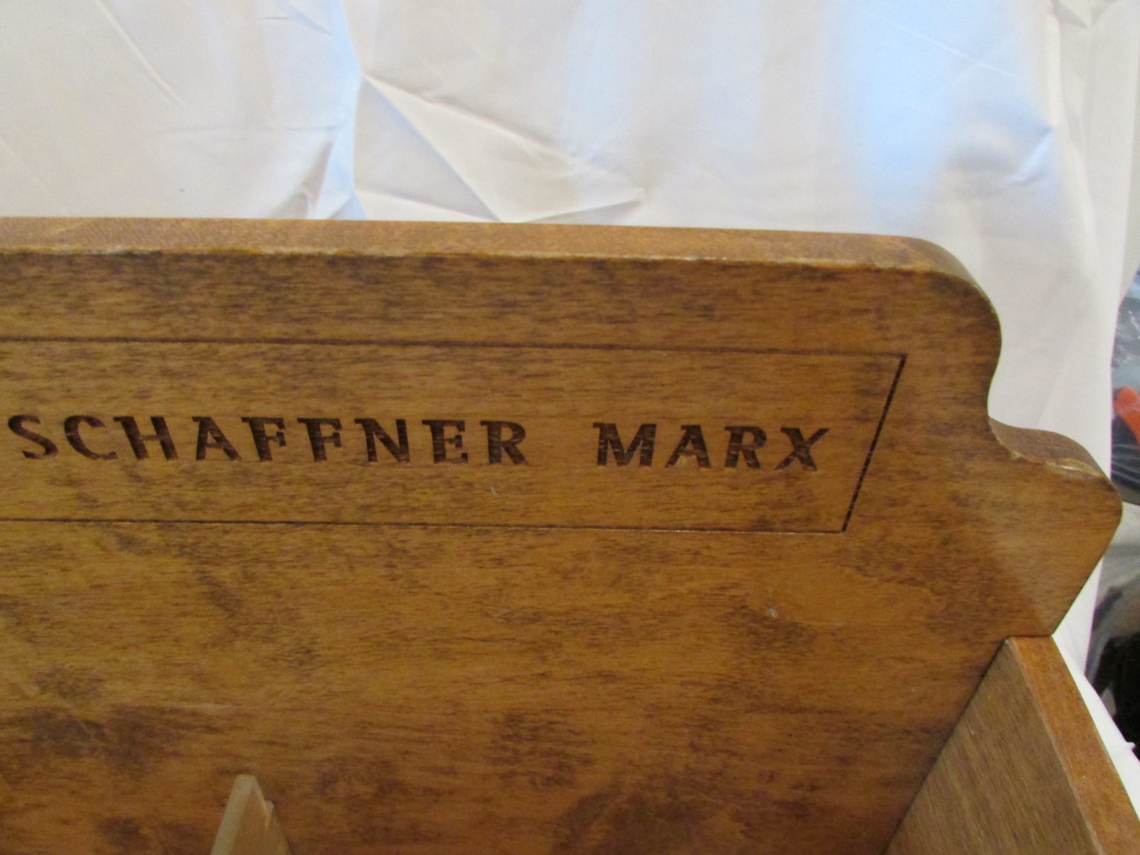 Rare Vintage Hart Schaffner & Marx Engraved Wood Bins Ties Socks Display 25″
