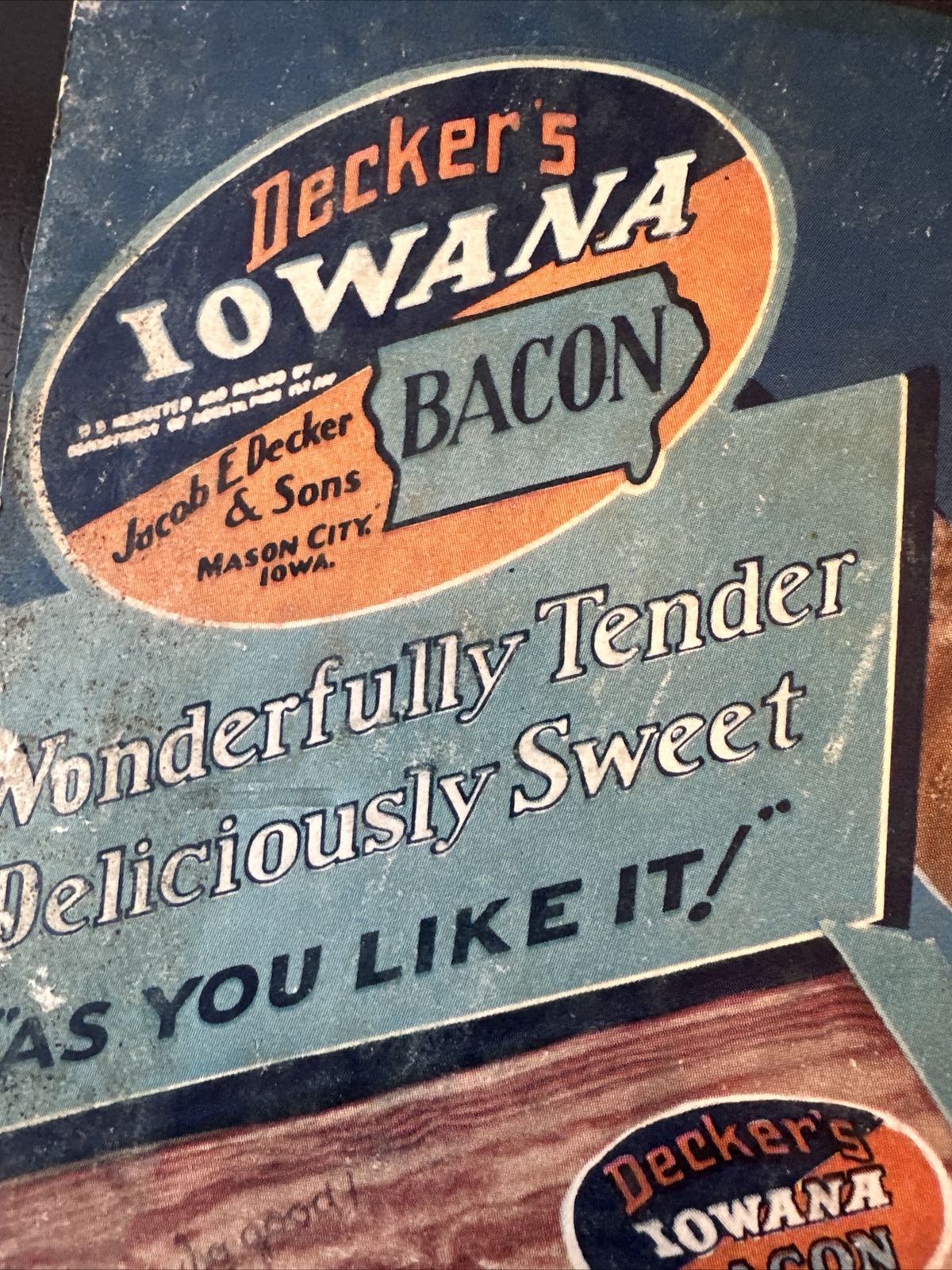 Vintage Decker’s Iowana Ham And Bacon Sign NRA Rare Antique Store Display Sign