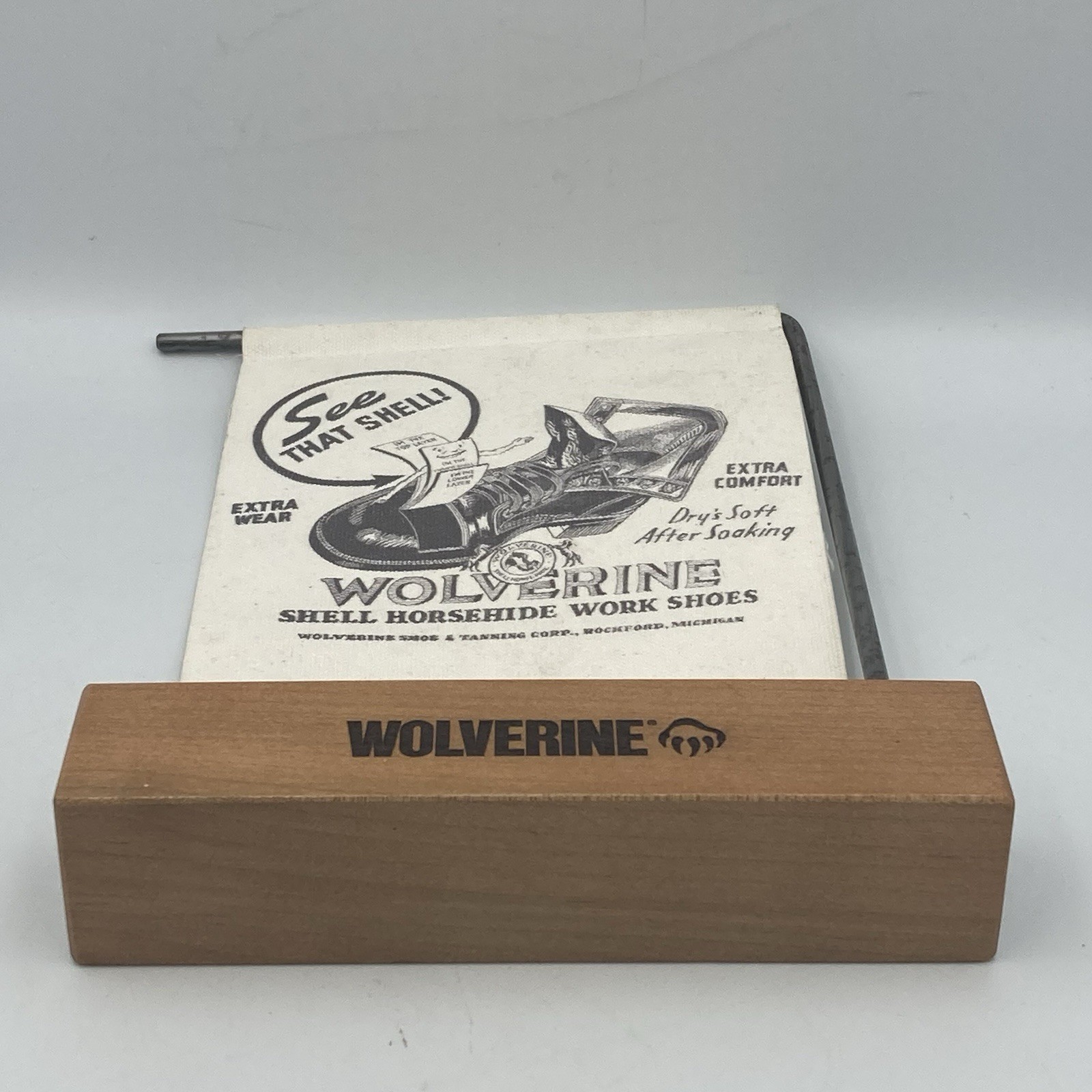 Vintage Wolverine Boots Shoe Sign Store Display Wood Block Canvas Flag 1000 Mile