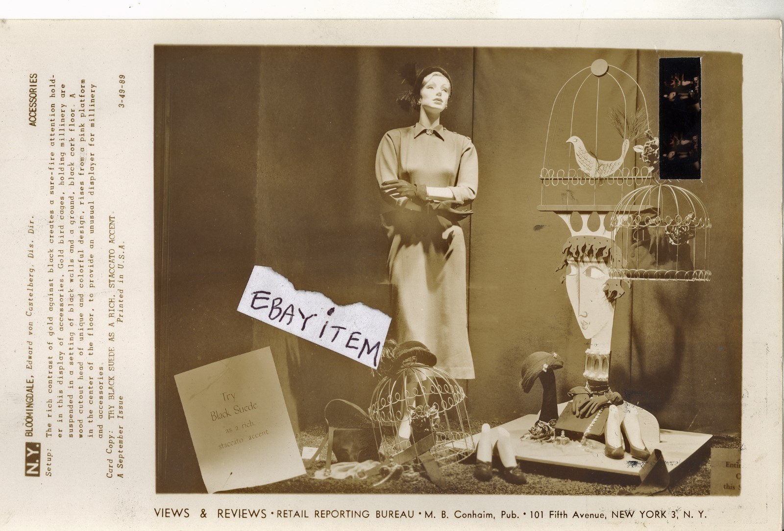1950 Fashion PHOTOGRAPH Advertising Window Display Fixture NY BLOOMINGDALE photo