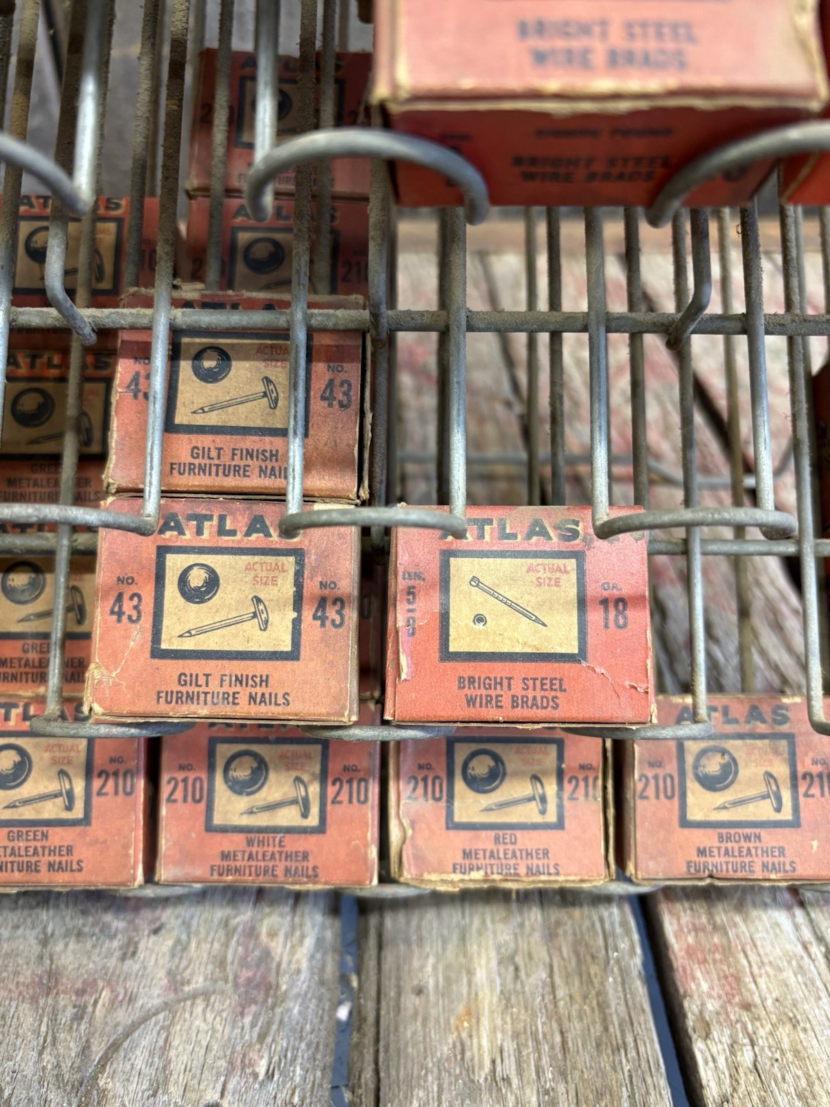 Vintage 60s Hardware Store Atlas Tack & Nail Rack Countertop Display With Boxes