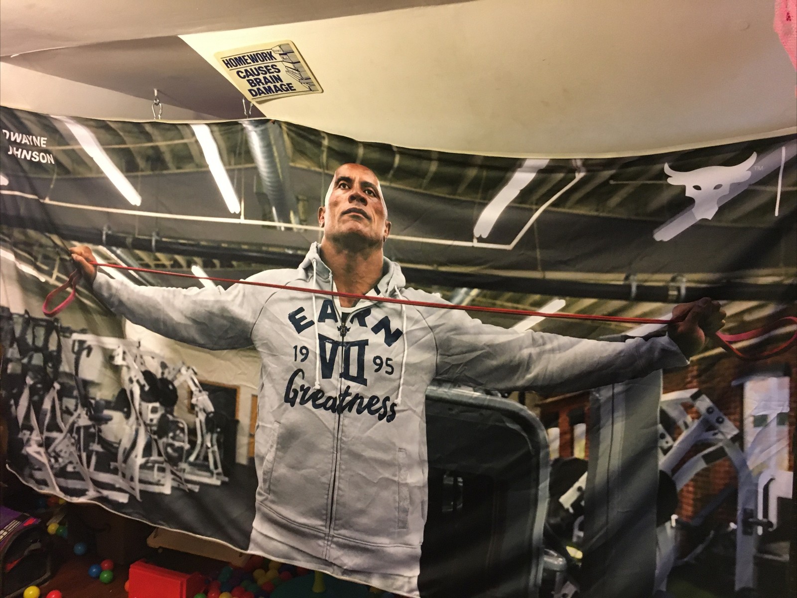 Massive Dwayne Johnson The Rock Fabric Display WWF Under Armor Earn Greatness