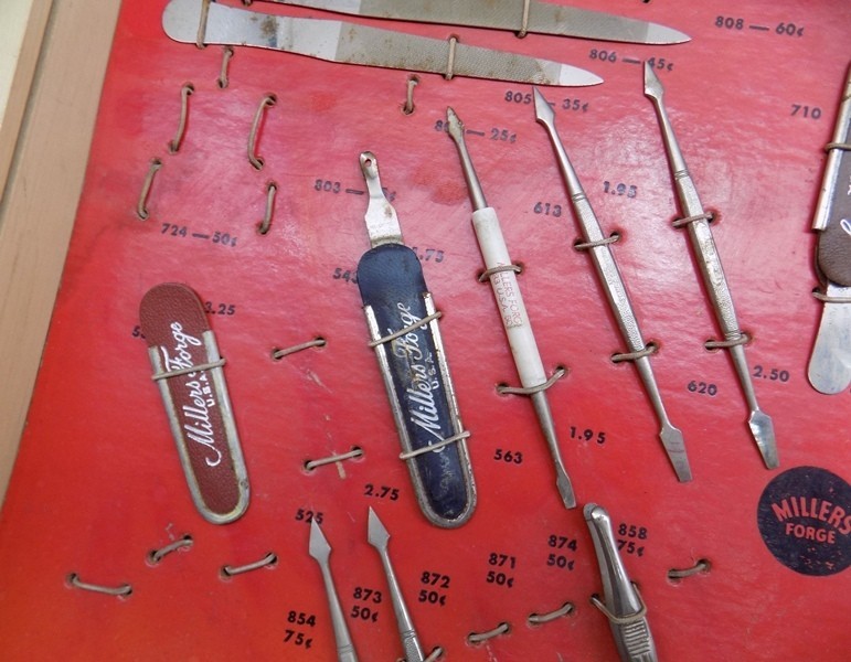Vintage Millers Forge Store Counter Display 2 Drawer w/ Implements Pharmacy